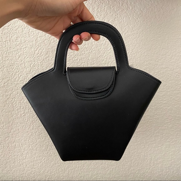 None Handbags - Black Sheepskin Leather Mini DOLL Tote Satchel Crossbody Purse Basket Bag B5